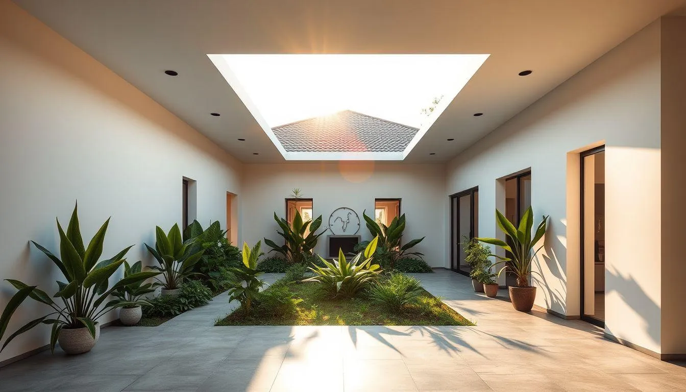 3. Rumah Minimalis dengan Taman Tengah (Inner Courtyard) (c) Ilustrasi AI