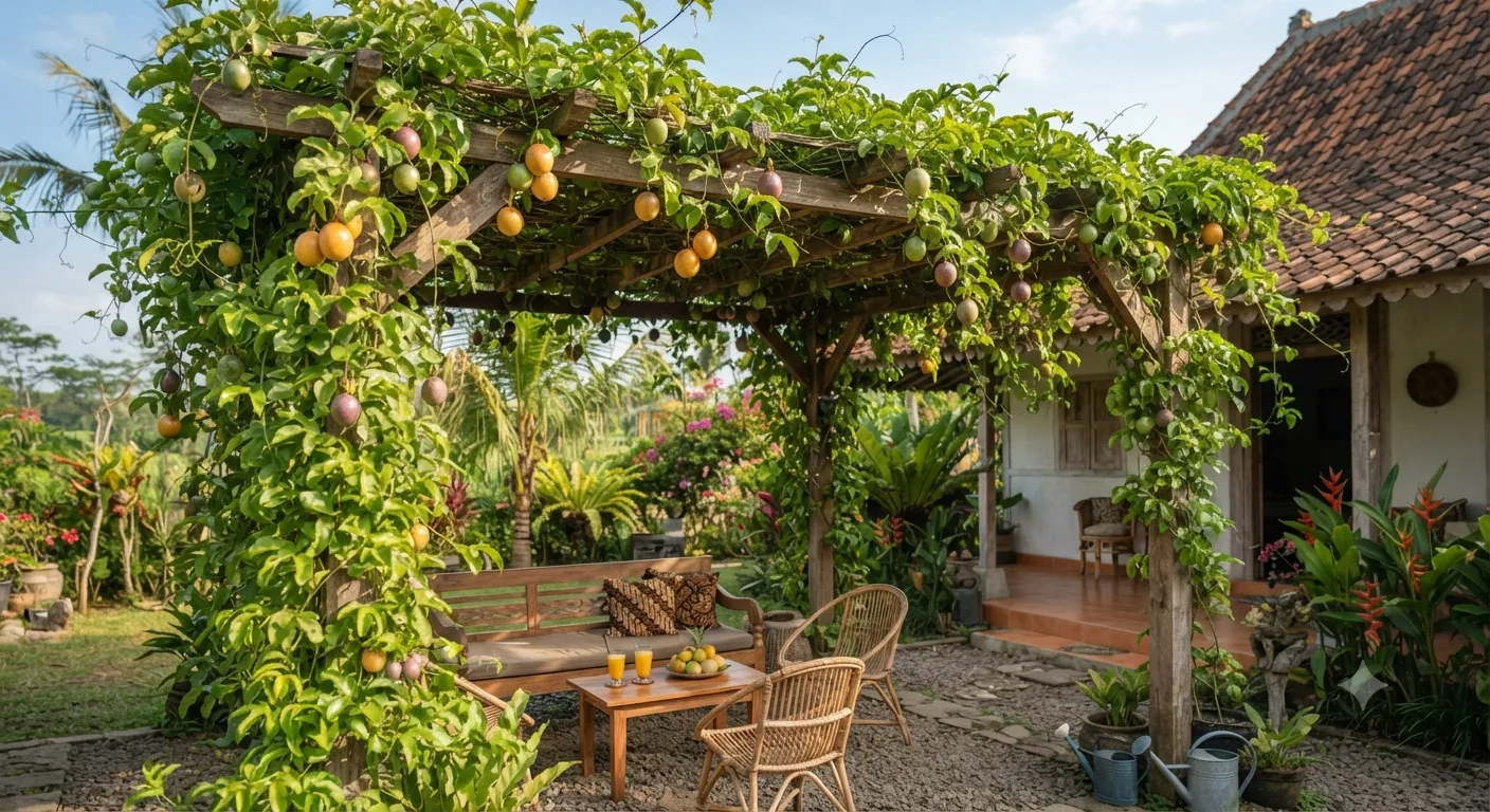 Markisa untuk Pergola di Halaman - AI generated