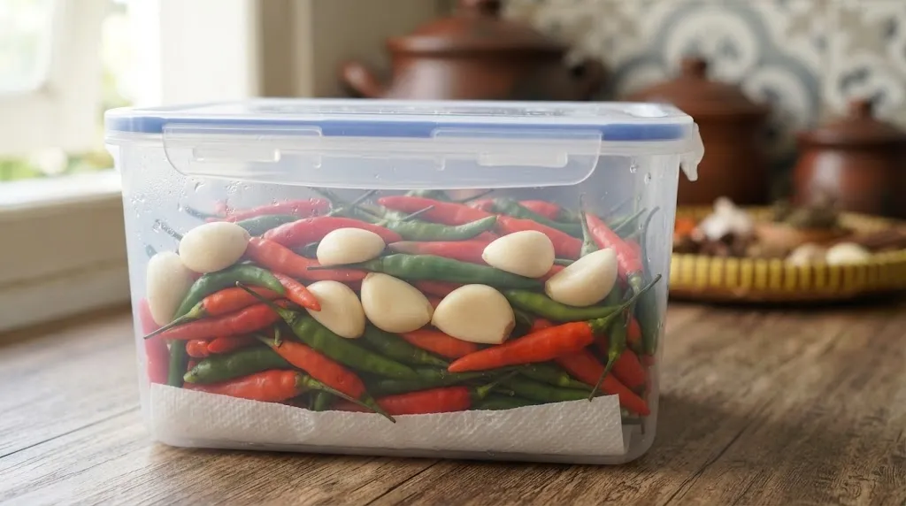 Selipkan Bawang Putih Kupas Sebagai Pengawet Alami. (AI Generated)