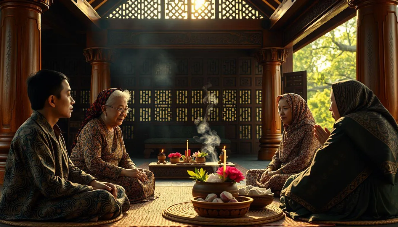 Keluarga sedang berkumpul dengan nuansa tradisional (c) Ilustrasi AI