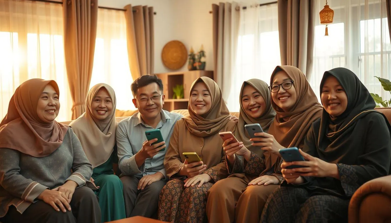 Sebuah keluarga duduk bersama merayakan lebaran (c) Ilustrasi AI