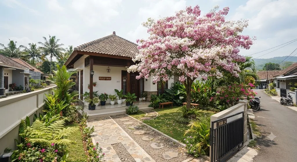 Pohon tabebuya di depan rumah - AI generated