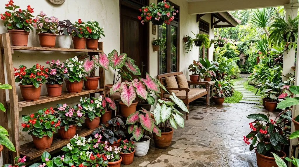 Keladi Hias dan Bunga Begonia (Foto: AI Generated)