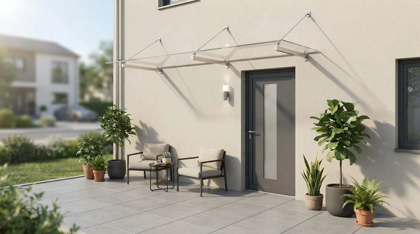 Kanopi Transparan Model Gantung (Canopy Awning). Foto: AI Generated