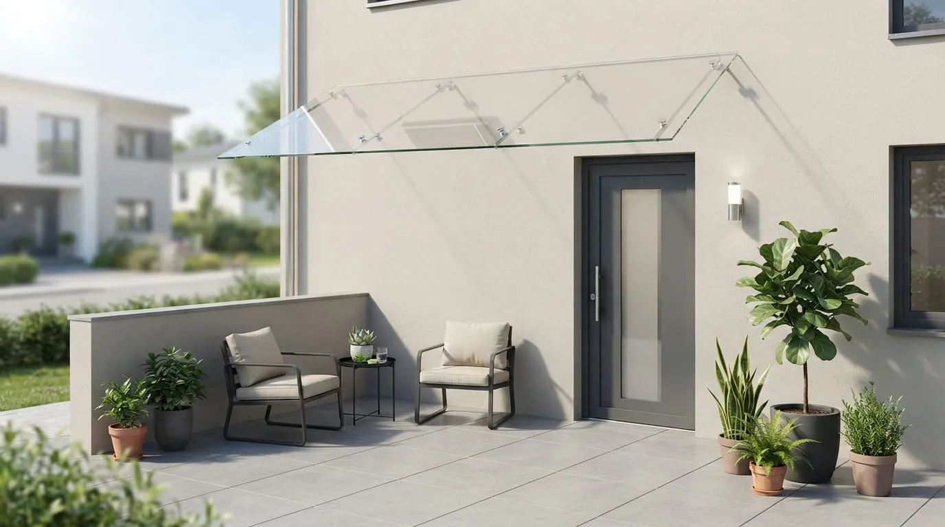 Kanopi Transparan Tanpa Rangka (Frameless Glass Canopy). Foto: AI Generated