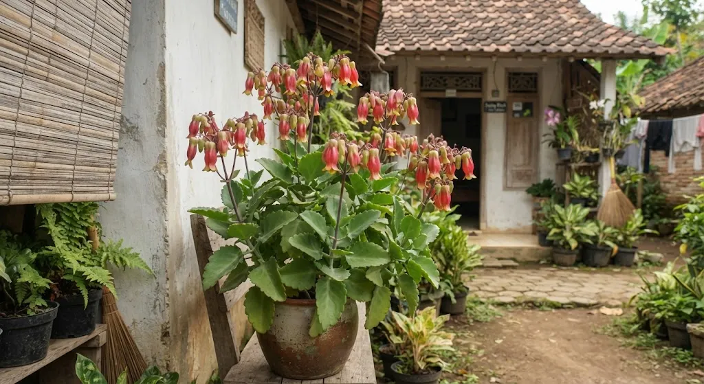 Kalanchoe pinnataTanaman dengan bunga berbentuk seperti lonceng dan cocok sebagai tanaman hias model kalanchoe pinnata (AI generated)