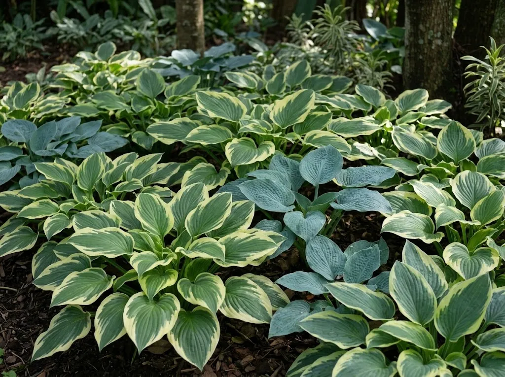 Tanaman dengan warna daun menarik/ Hosta (AI generated)