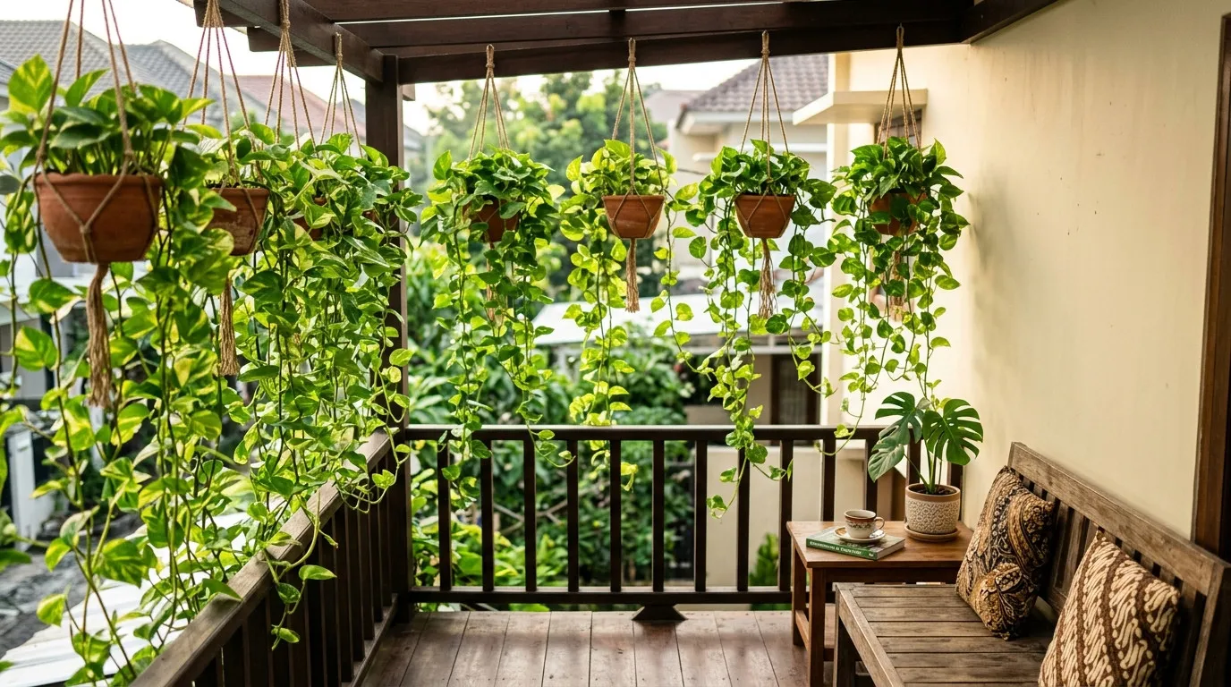 Tanaman Rambat dengan Daun Lebat untuk Membuat Privasi (AI generated)
