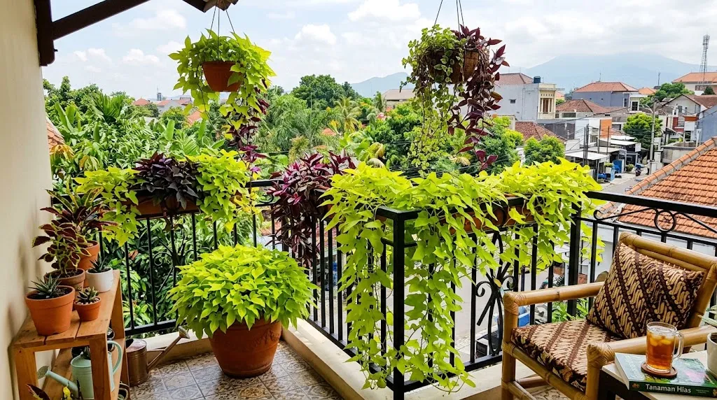 Tanaman ubi jalar hias untuk mempercantik balkon. [AI Generated]
