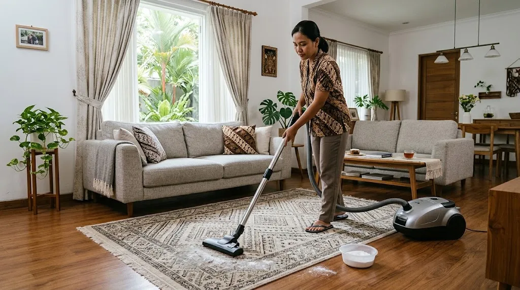 Rutin Membersihkan Karpet dan Kain Pelapis. (AI Generated)