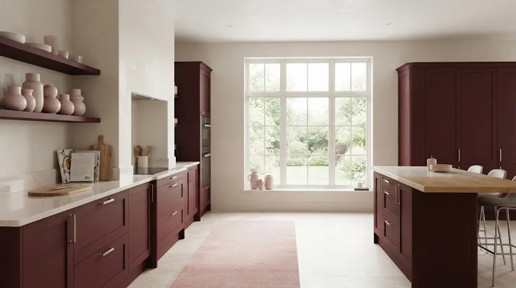 Dapur dengan Warna Cat Merah Pekat untuk Kesan Cozy. (AI Generated)