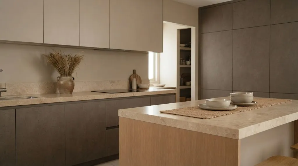Warna Cat Dapur Netral Hangat. (AI Generated)