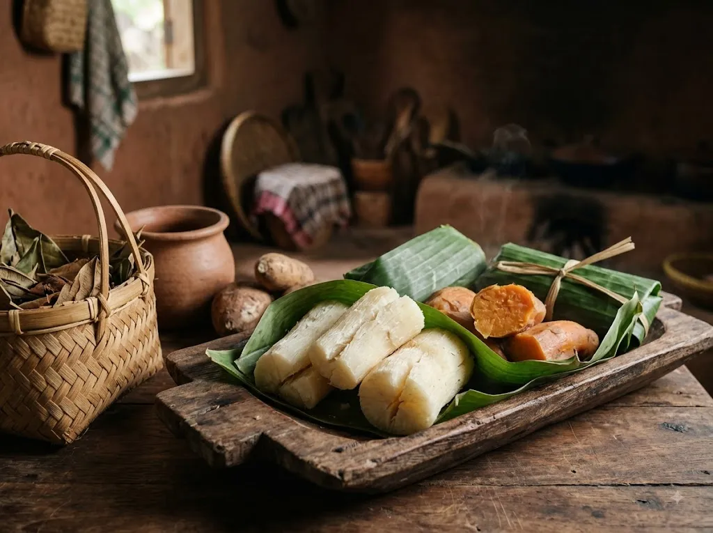 bekal makanan pejuang kemerdekaan/ Singkong den Ubi Rebus (AI generated)