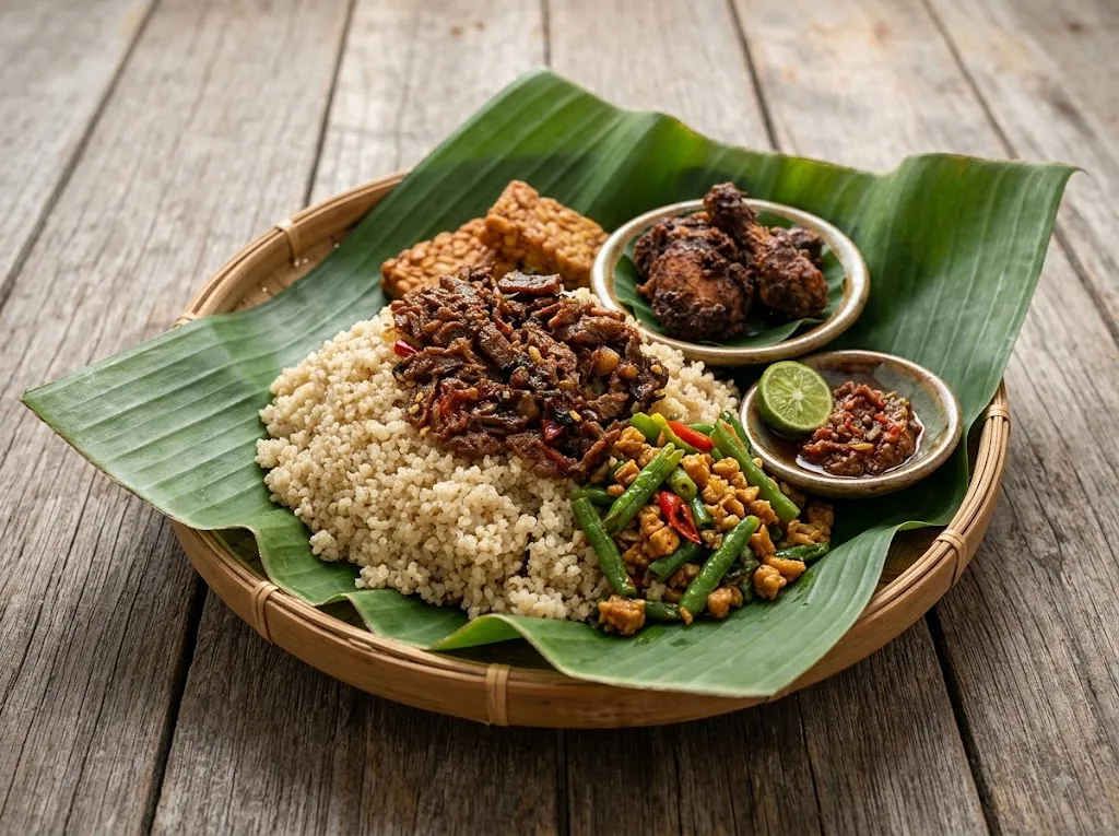 bekal makanan pejuang kemerdekaan/ Nasi Oyek (AI generated)