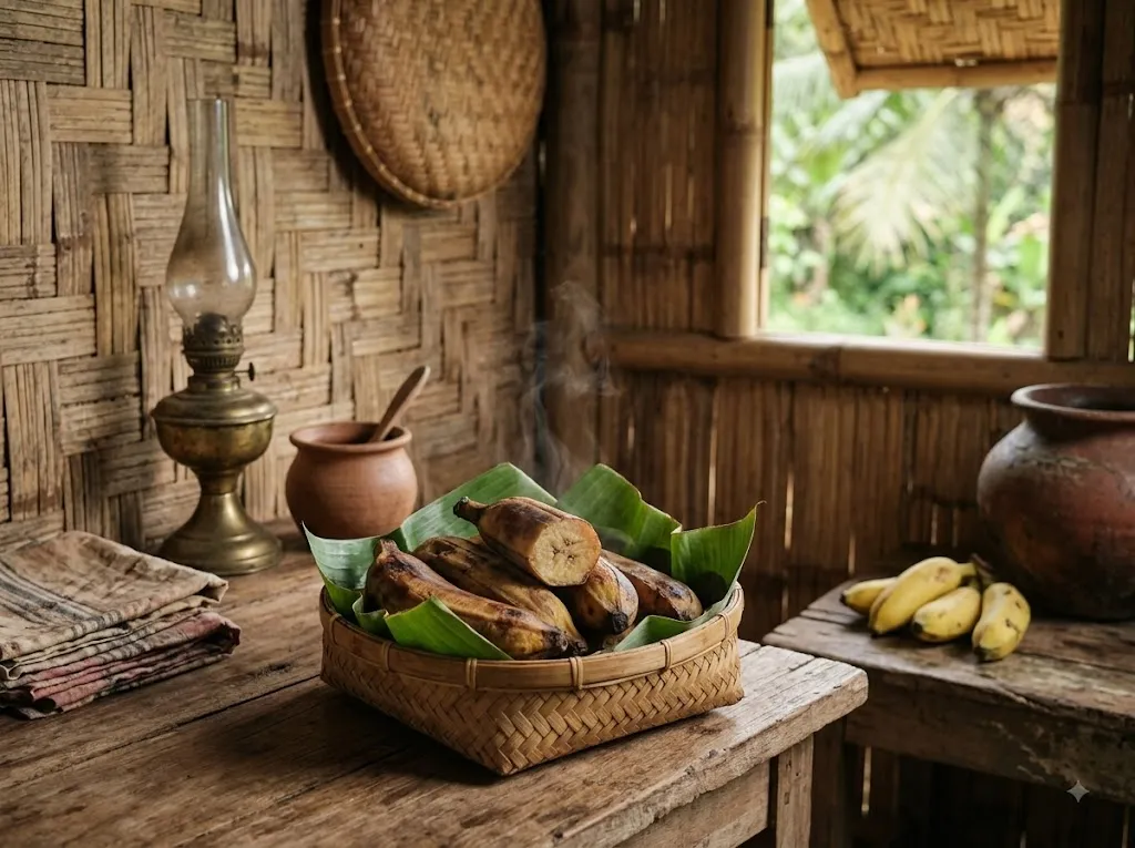 bekal makanan pejuang kemerdekaan/ Pisang Rebus (AI generated)