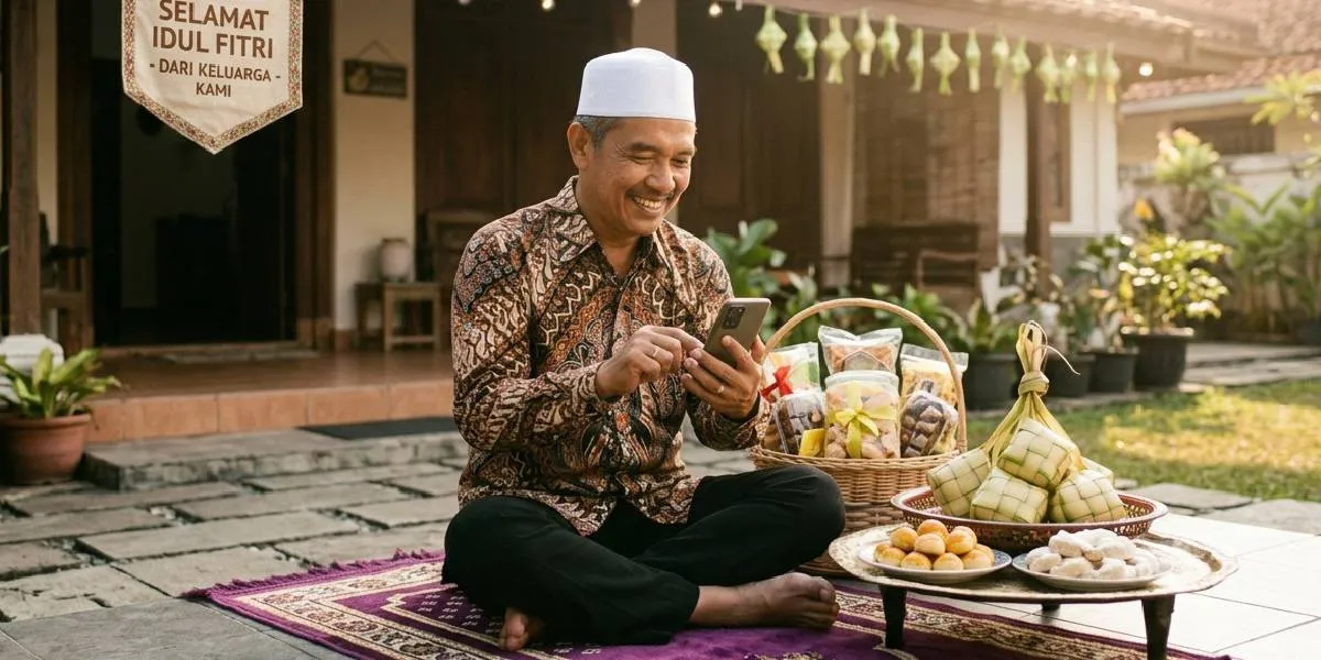 bapak pegang hp (c) Ilustrasi AI