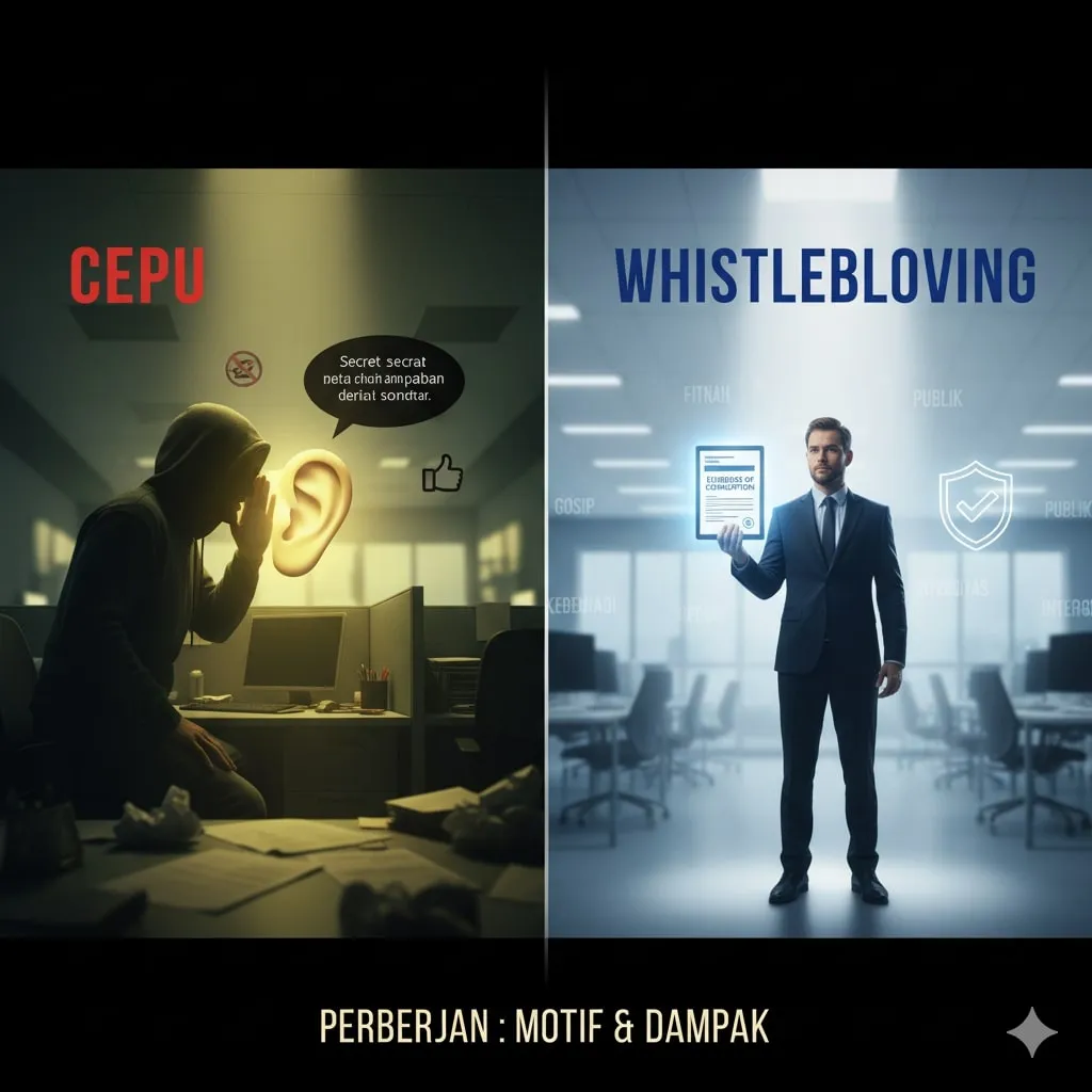 Perbedaan Cepu dengan Whistleblowing (c) Ilustrasi AI