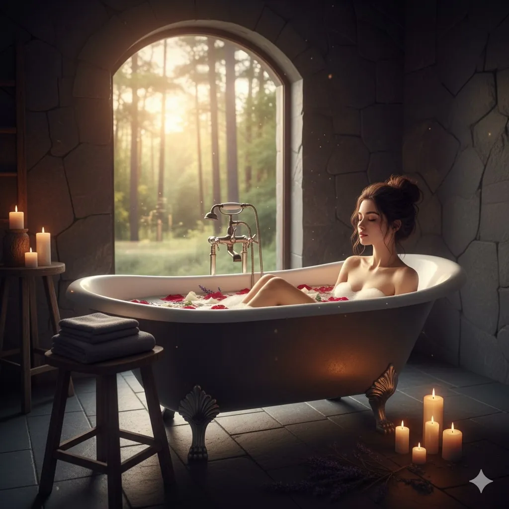 Pengertian dan Makna Dasar Mimpi Mandi Kembang 7 Rupa (c) Ilustrasi AI