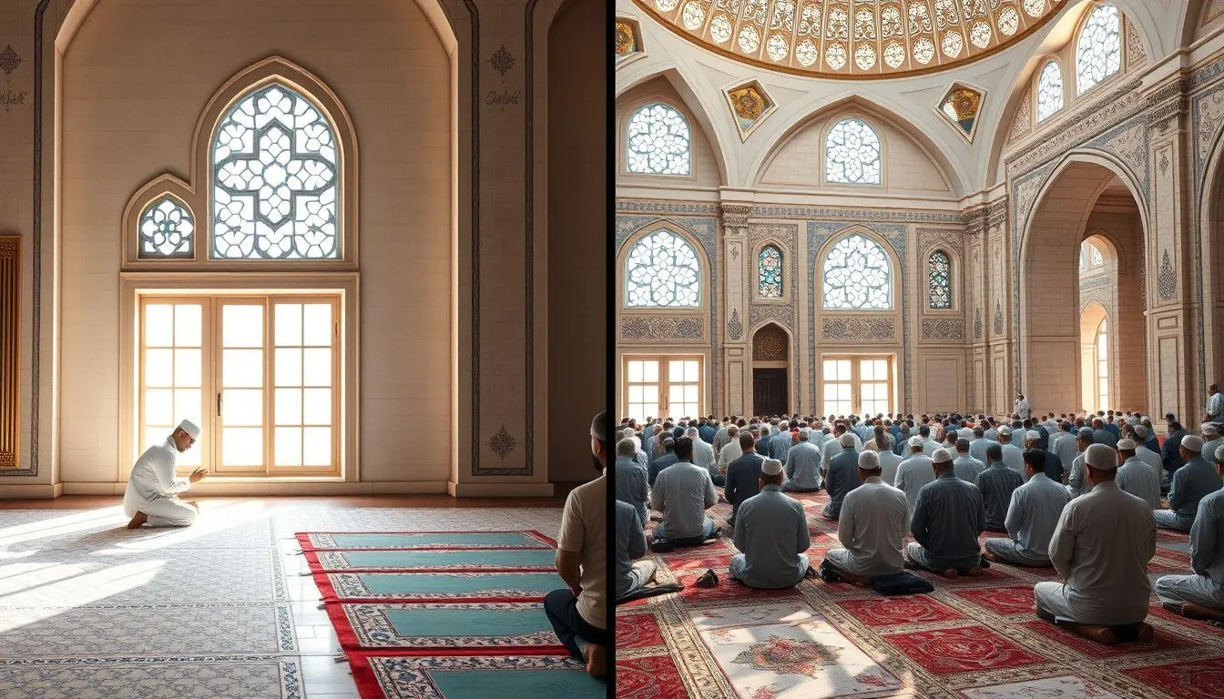 Perbedaan Shalat Munfarid dengan Shalat Berjamaah (c) Ilustrasi AI