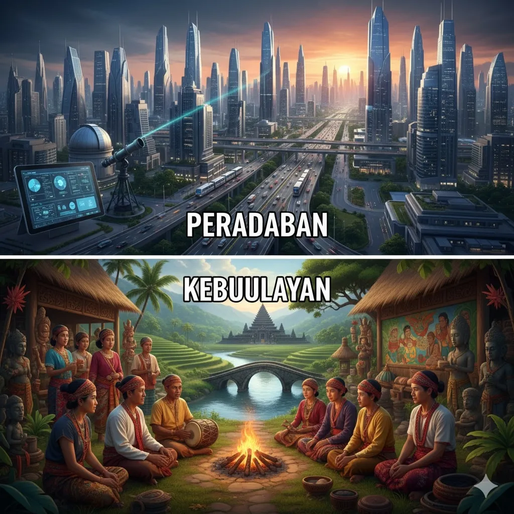 Perbedaan Peradaban dan Kebudayaan  (c) Ilustrasi AI