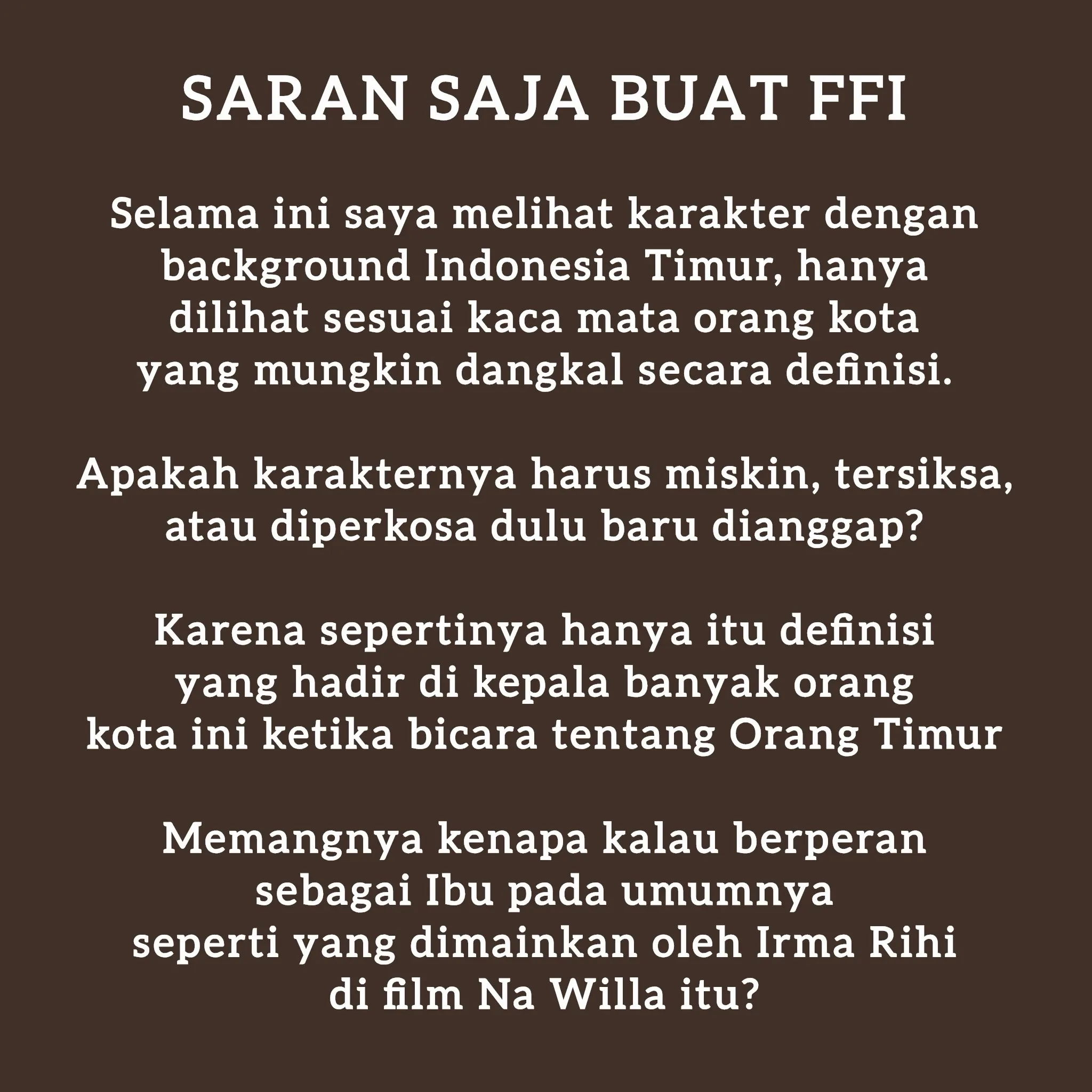 Kritik Arie Kriting terhadap FFI (instagram.com/arie_kriting)
