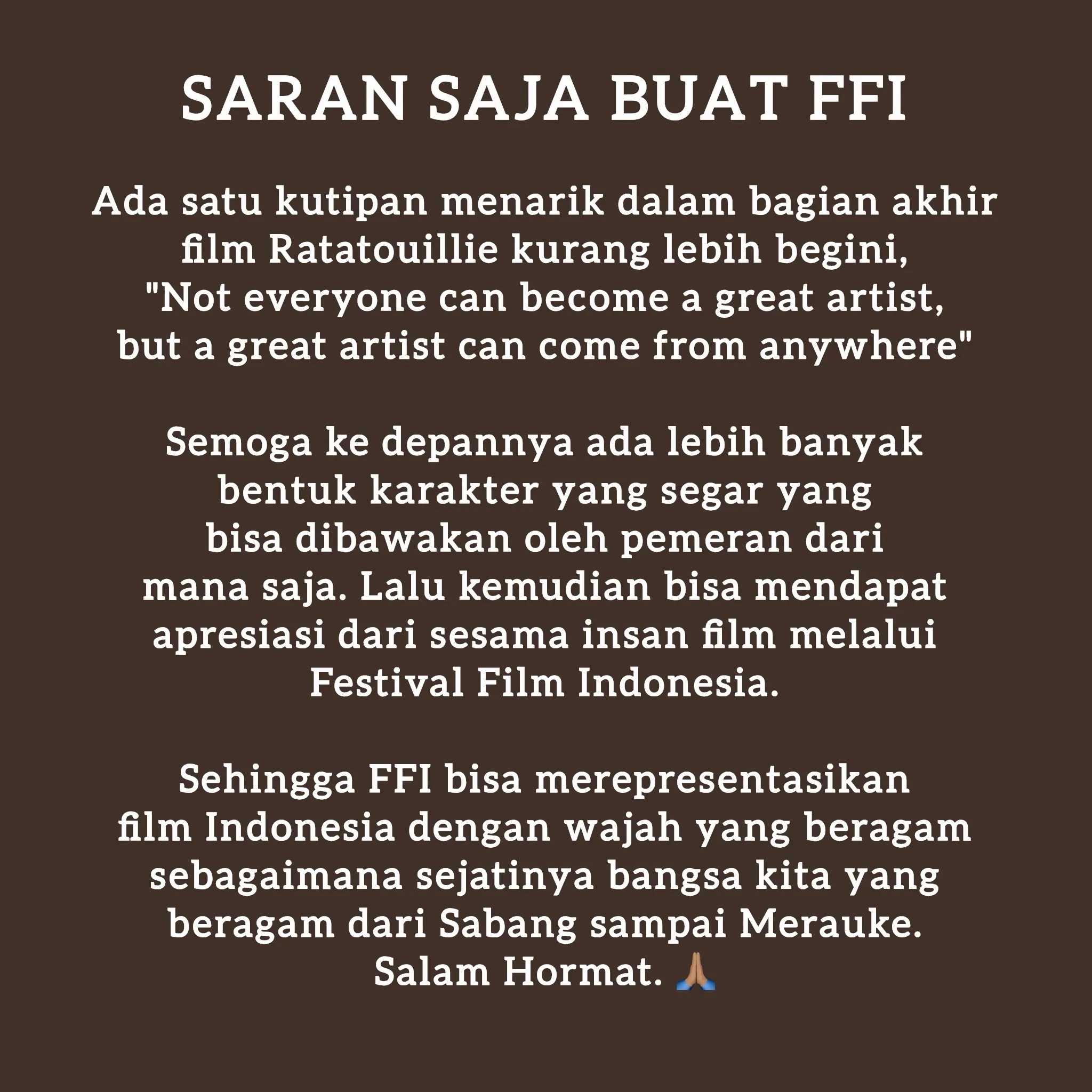 Kritik Arie Kriting terhadap FFI (instagram.com/arie_kriting)
