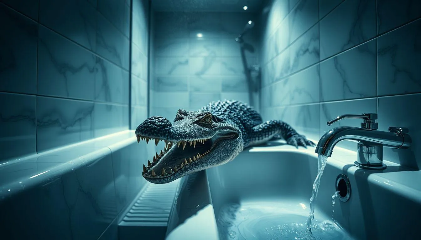 Pengertian dan Makna Dasar Mimpi Buaya di Kamar Mandi (c) Ilustrasi AI