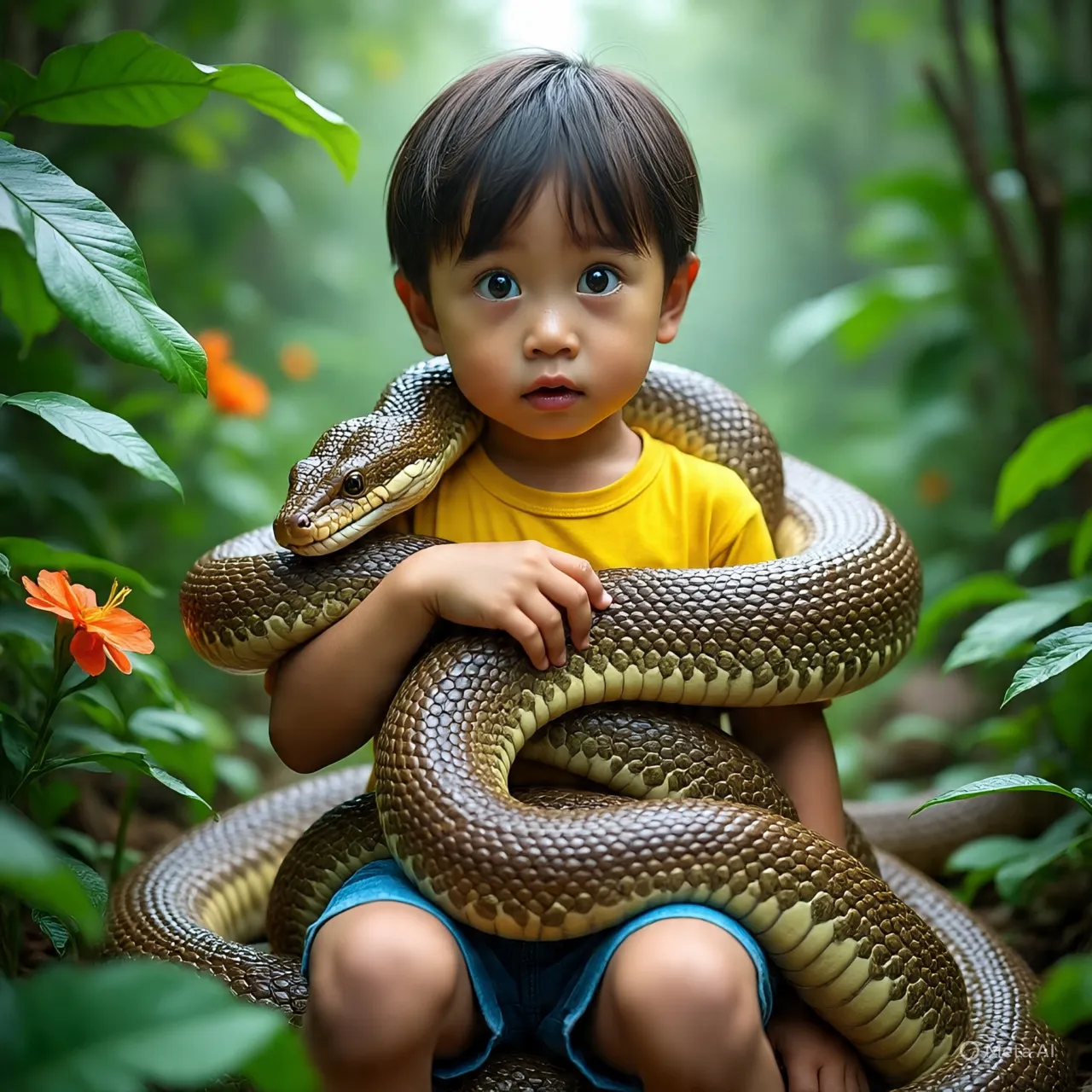 Tafsir Mimpi Anak Dililit Ular dalam Islam (c) Ilustrasi AI