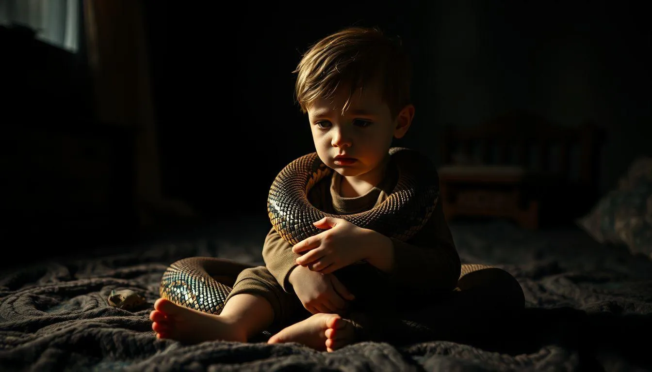 Pengertian dan Makna Dasar Mimpi Anak Dililit Ular (c) Ilustrasi AI