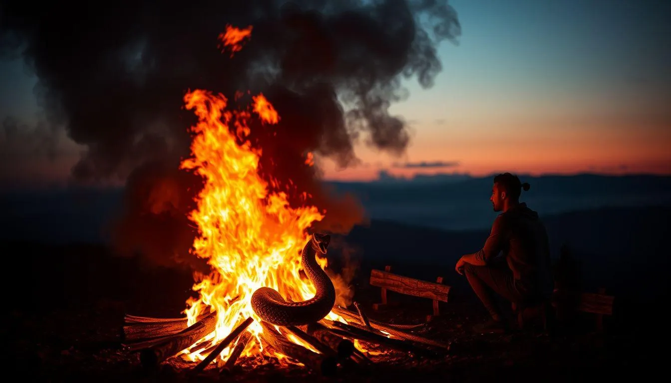Pengertian dan Makna Dasar Mimpi Bakar Ular (c) Ilustrasi AI