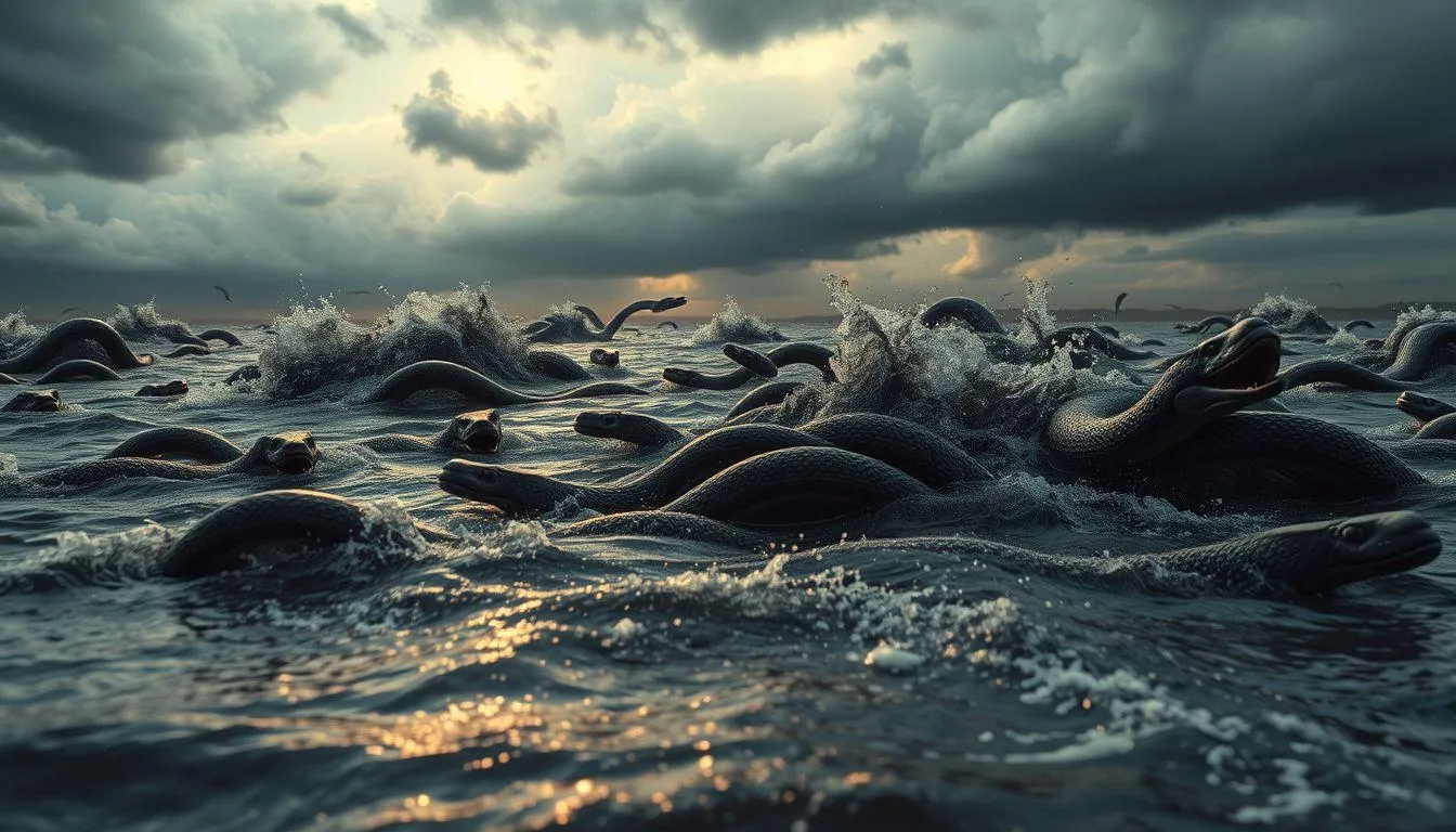 Pengertian Dasar Mimpi Banjir dan Banyak Ular (c) Ilustrasi AI