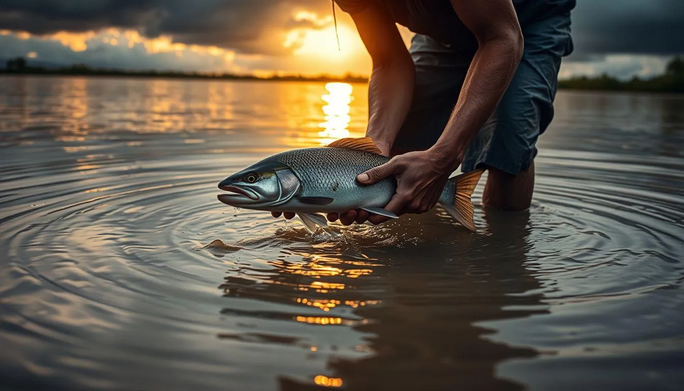 Interpretasi Kombinasi Mimpi Banjir dan Menangkap Ikan (c) Ilustrasi AI