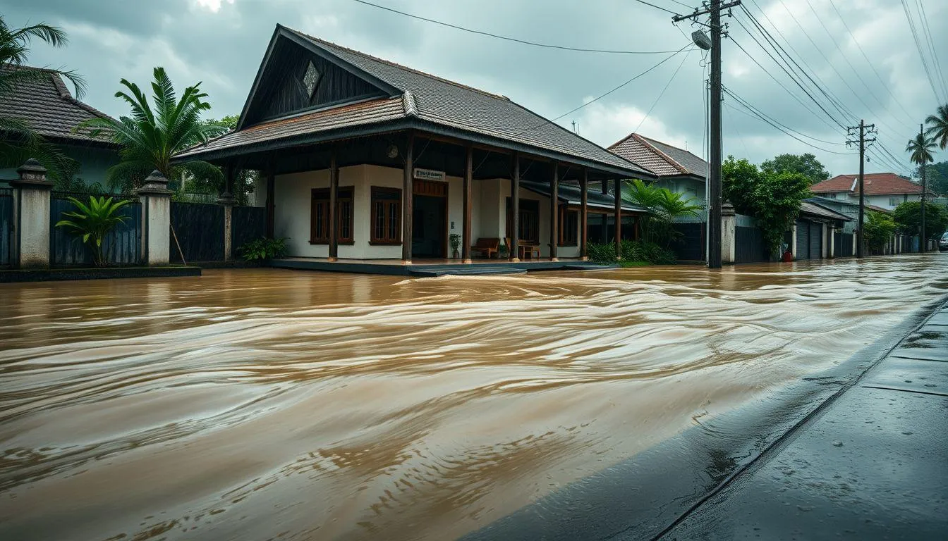 Pengertian dan Makna Dasar Mimpi Banjir Depan Rumah (c) Ilustrasi AI