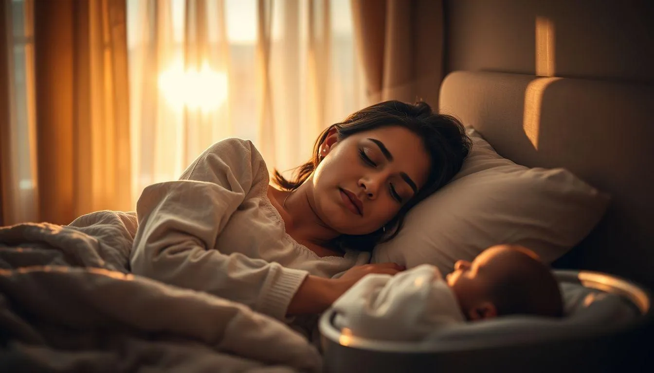 Seorang perempuan tidur bersama bayi (c) Ilustrasi AI