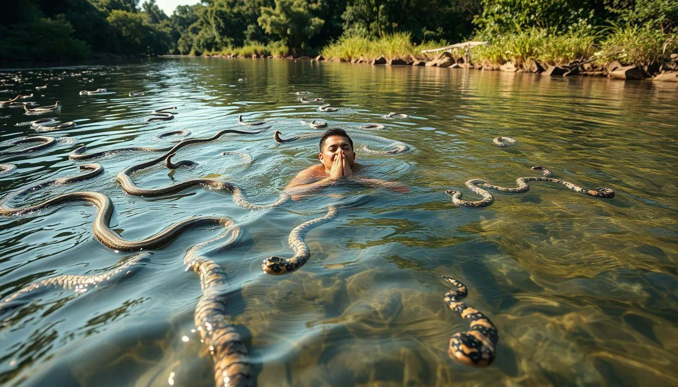 Tafsir Mimpi Berenang di Sungai Banyak Ular Menurut Islam (c) Ilustrasi AI