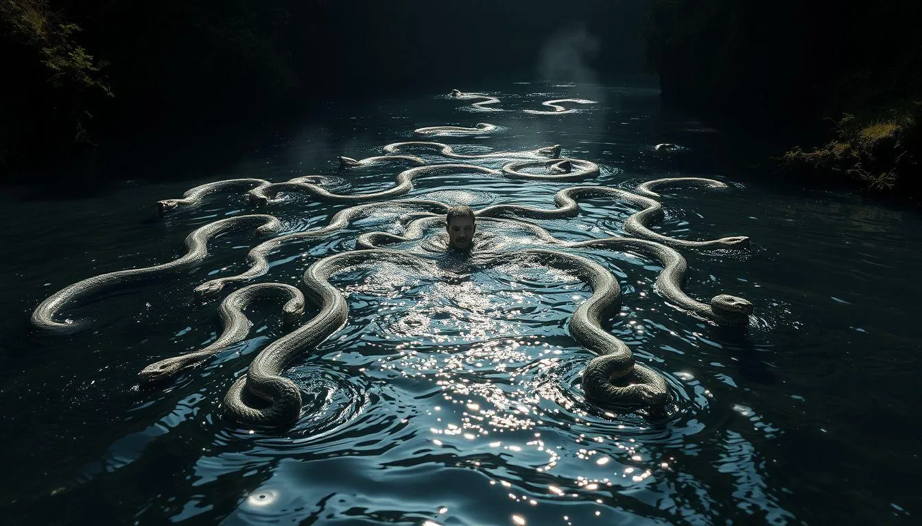 Interpretasi Psikologis Mimpi Berenang dengan Banyak Ular (c) Ilustrasi AI