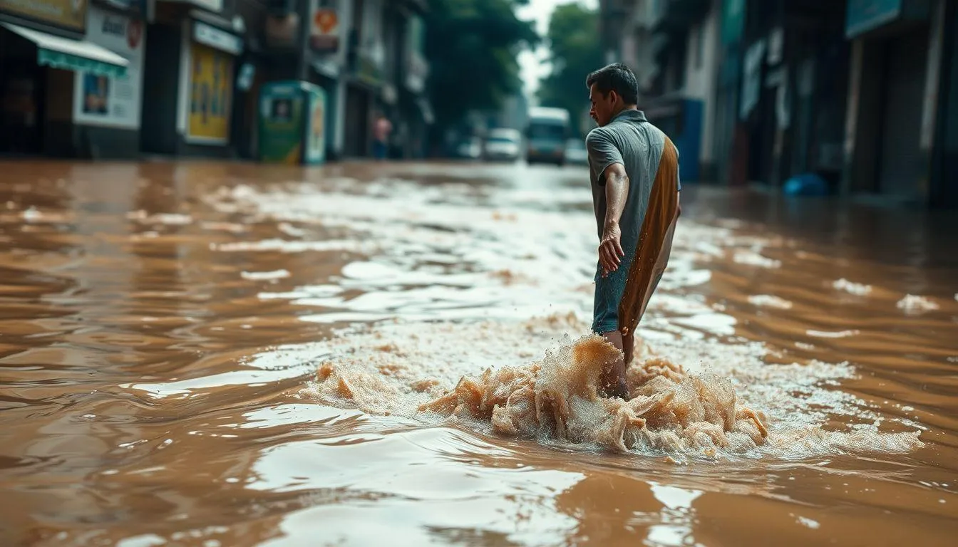 Pengertian dan Karakteristik Mimpi Berjalan di Banjir Air Keruh (c) Ilustrasi AI