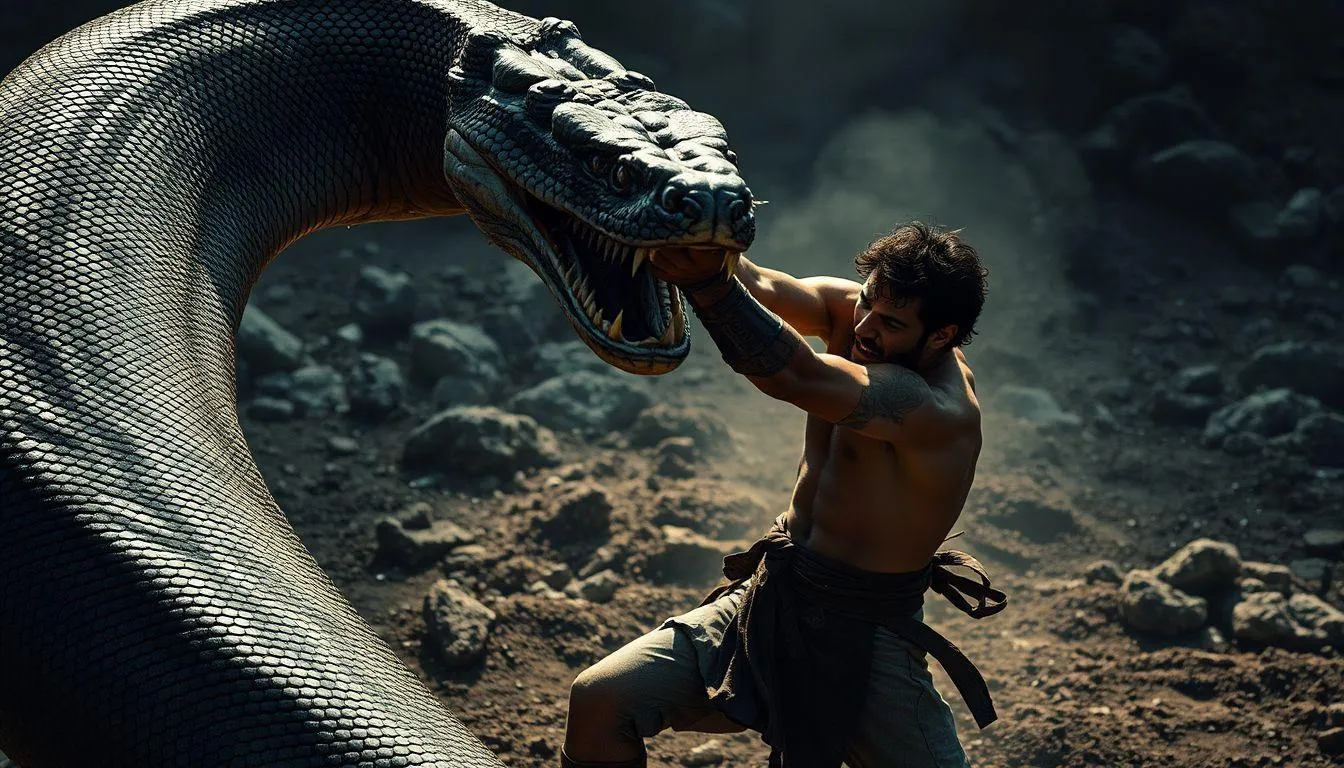 Makna Dasar Mimpi Berkelahi dengan Ular Besar dan Menang (c) Ilustrasi AI