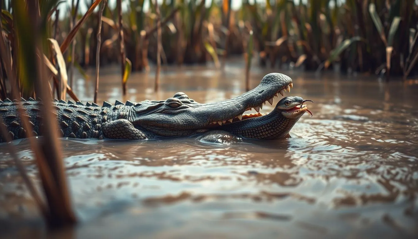 Pertanda Baik dan Buruk dalam Mimpi Buaya Makan Ular (c) Ilustrasi AI