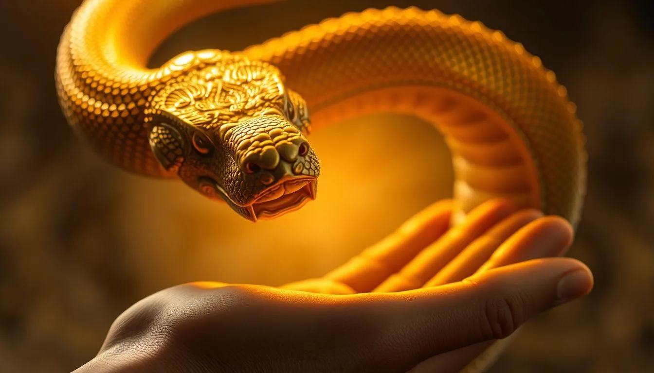 Tafsir Mimpi Digigit Ular Berwarna Emas Menurut Islam (c) Ilustrasi AI