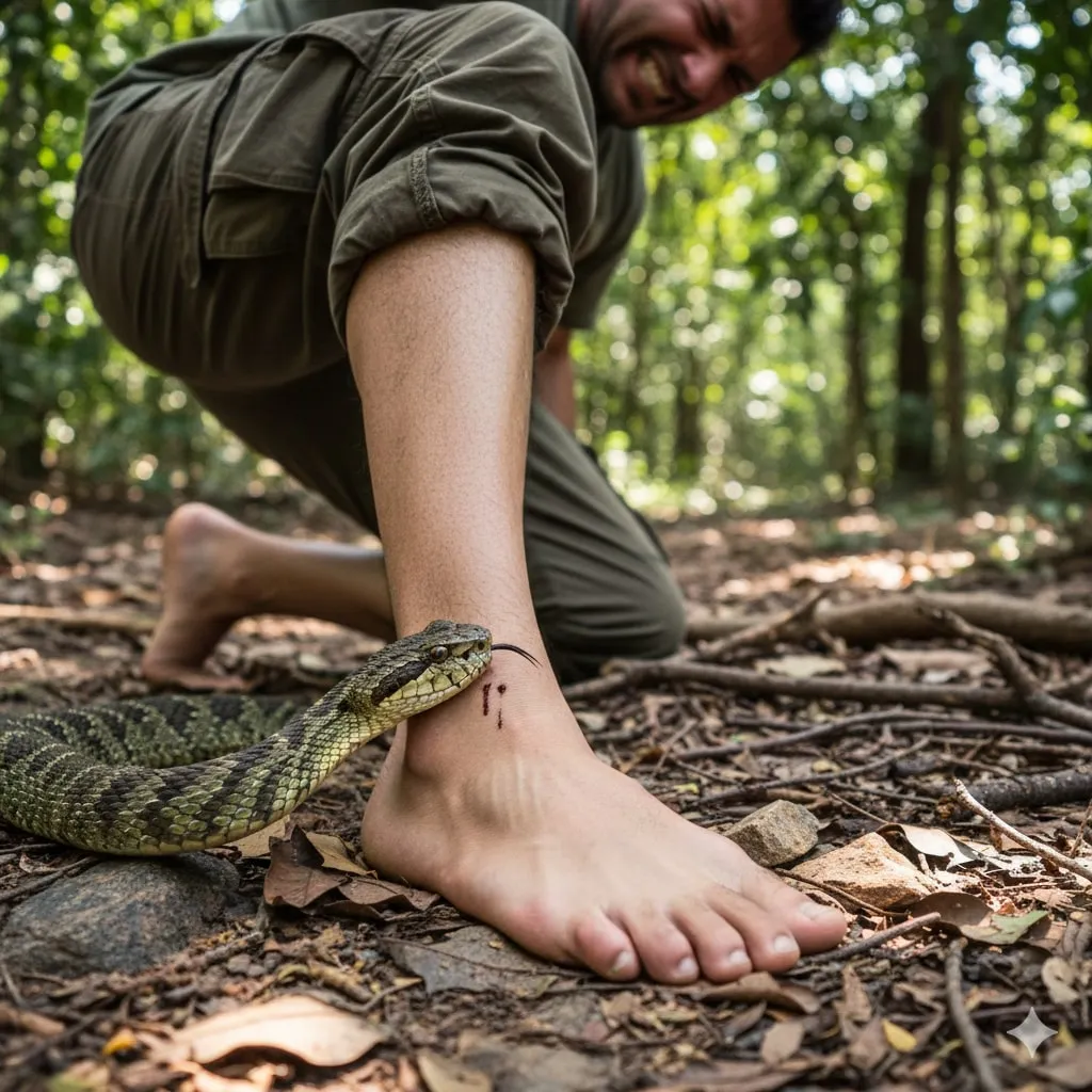 Pengertian dan Makna Dasar Mimpi Digigit Ular Weling di Kaki (c) Ilustrasi AI