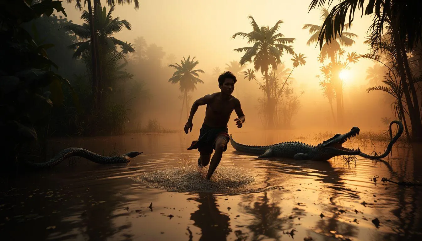 Pengertian dan Makna Dasar Mimpi Dikejar Buaya dan Ular (c) Ilustrasi AI