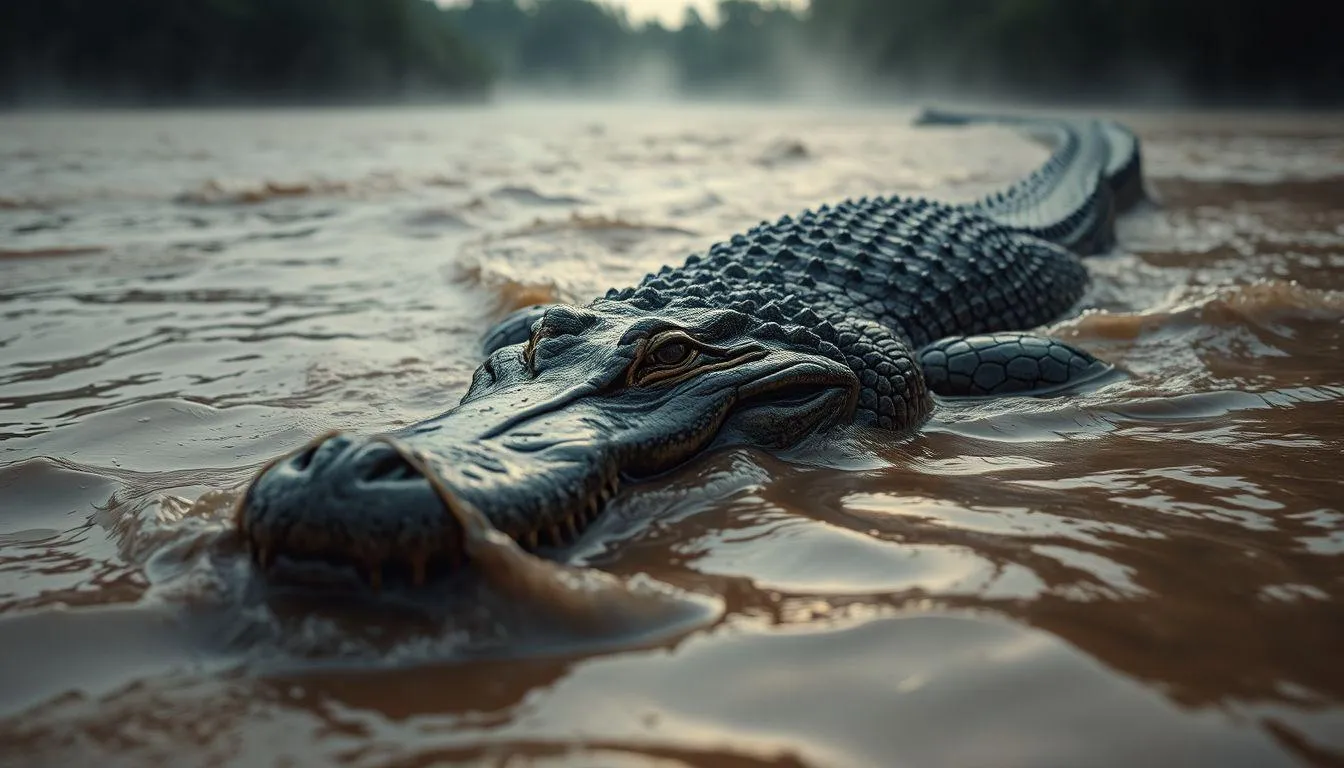 Buaya di air keruh (c) Ilustrasi AI