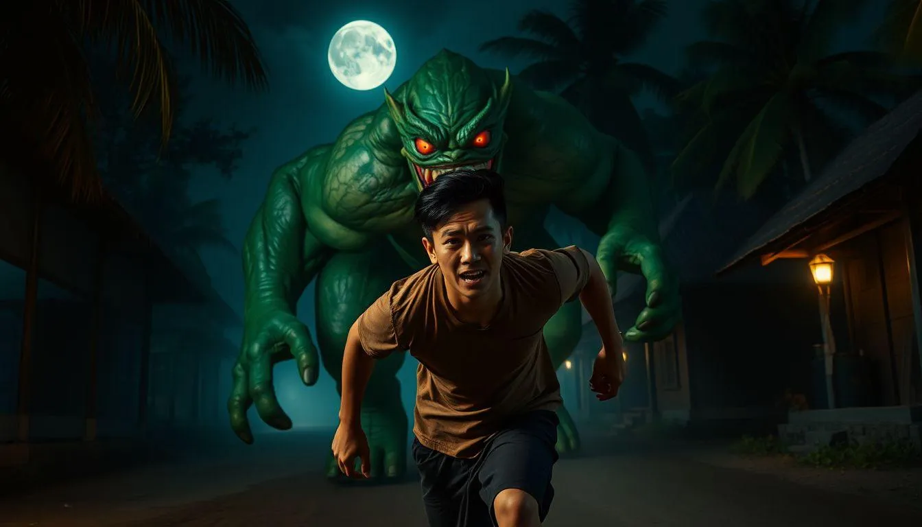 Pengertian dan Makna Dasar Mimpi Dikejar Buto Ijo (c) Ilustrasi AI