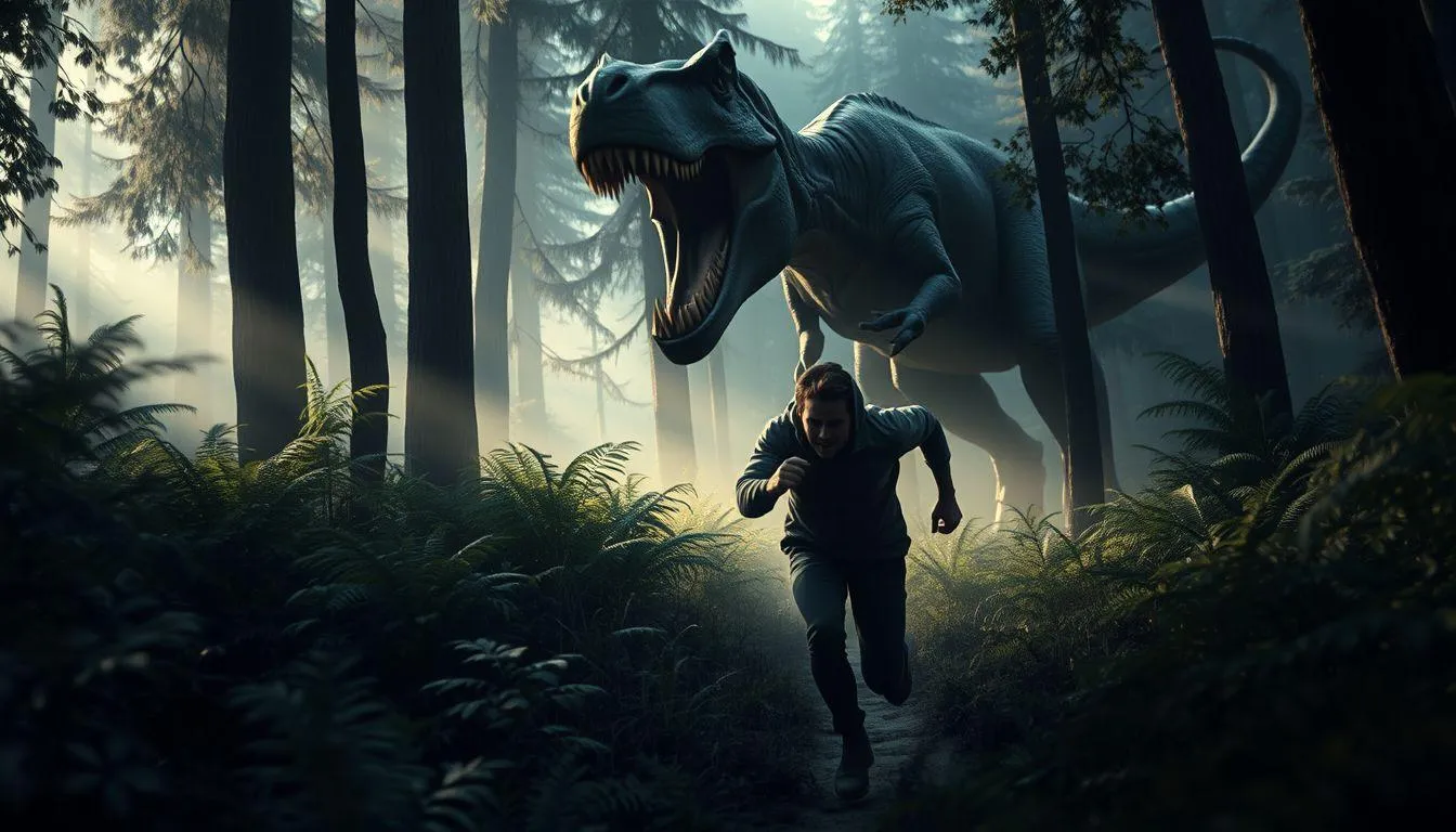 Pengertian dan Makna Dasar Mimpi Dikejar Dinosaurus (c) Ilustrasi AI