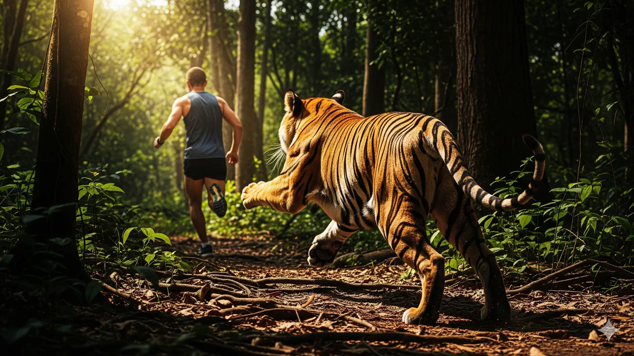 Mitos dan Fakta Seputar Mimpi Dikejar Harimau (c) Ilustrasi AI