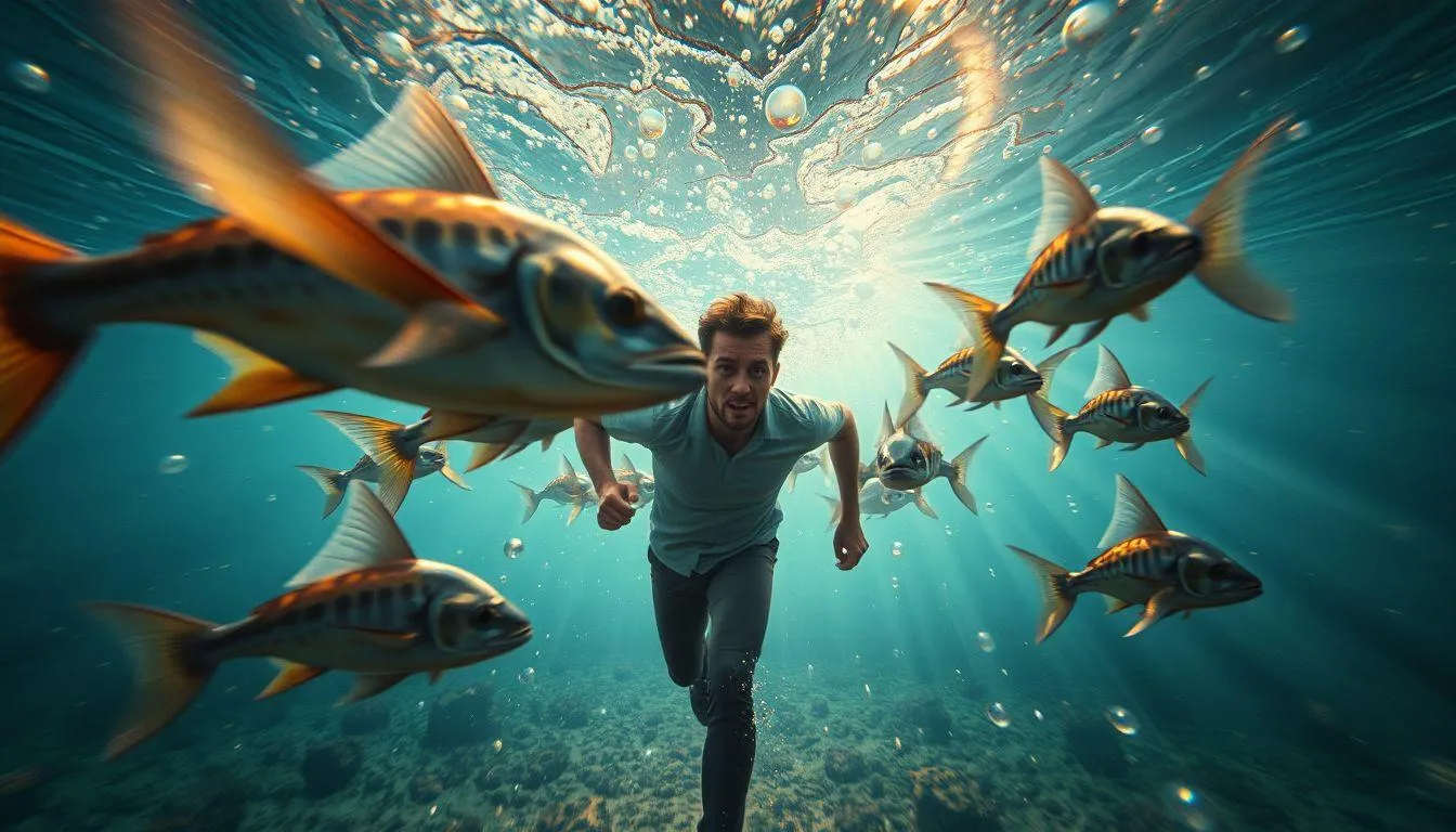 Pengertian dan Makna Dasar Mimpi Dikejar Ikan Terbang (c) Ilustrasi AI