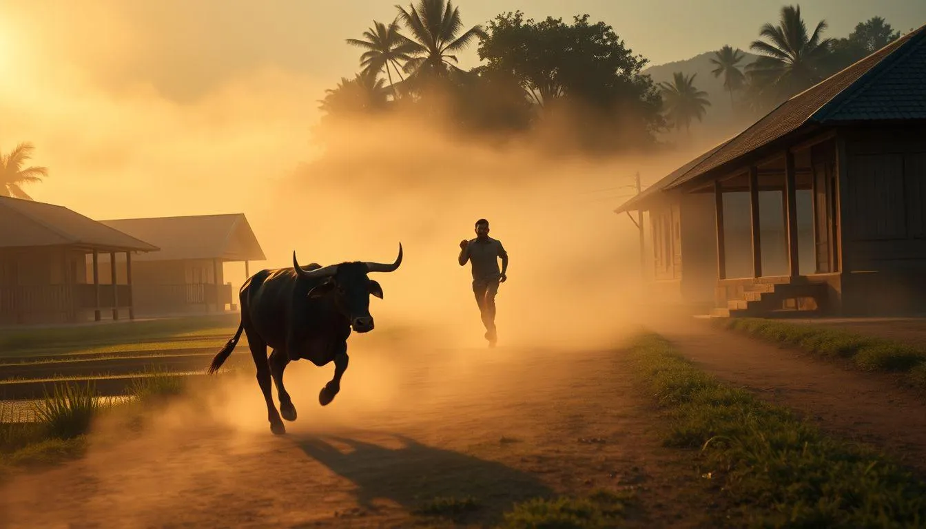 Seseorang dikejar sapi (c) Ilustrasi AI