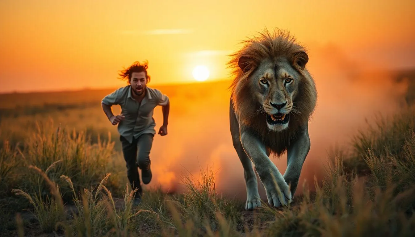 Pengertian dan Makna Umum Mimpi Dikejar Singa (c) Ilustrasi AI