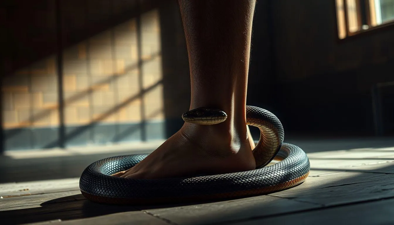 Tafsir Mimpi Dililit Ular di Kaki Kanan Menurut Islam (c) Ilustrasi AI